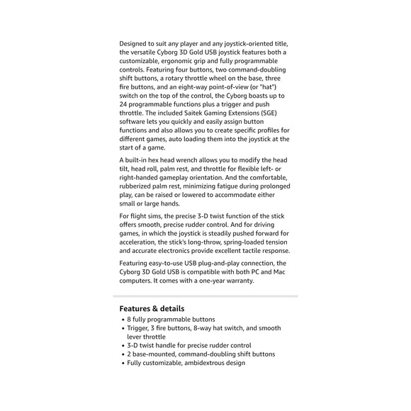 Saitek Cyborg 3D Gold USB Joystick! Flight Controller! Great Cond! Retail $117! - Picture 6 of 6